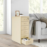 Philipreba 11x16x27in Metal File Storage Cabinet with 6 Drawers, Vertical Home Office File Folders Storage Cabinet with Wheels, Lockable Lateral File Box for Letter A4 File Size (Light Yellow) Philipreba
