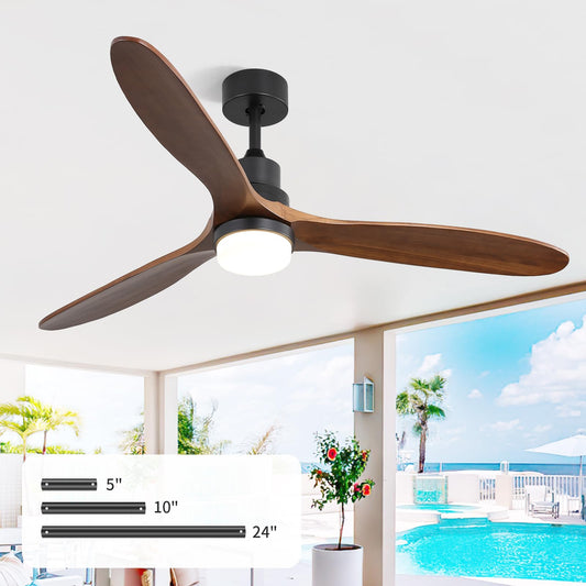 CACI Mall 60" Wood Ceiling Fan with Light,Outdoor for Covered Patios,LED,Remote,Solid Wood,Walnut Blades,Oil Rubbed Bronze Ceiling Fan for Living Room Kitchen Bedroom Family Dining Noiseless