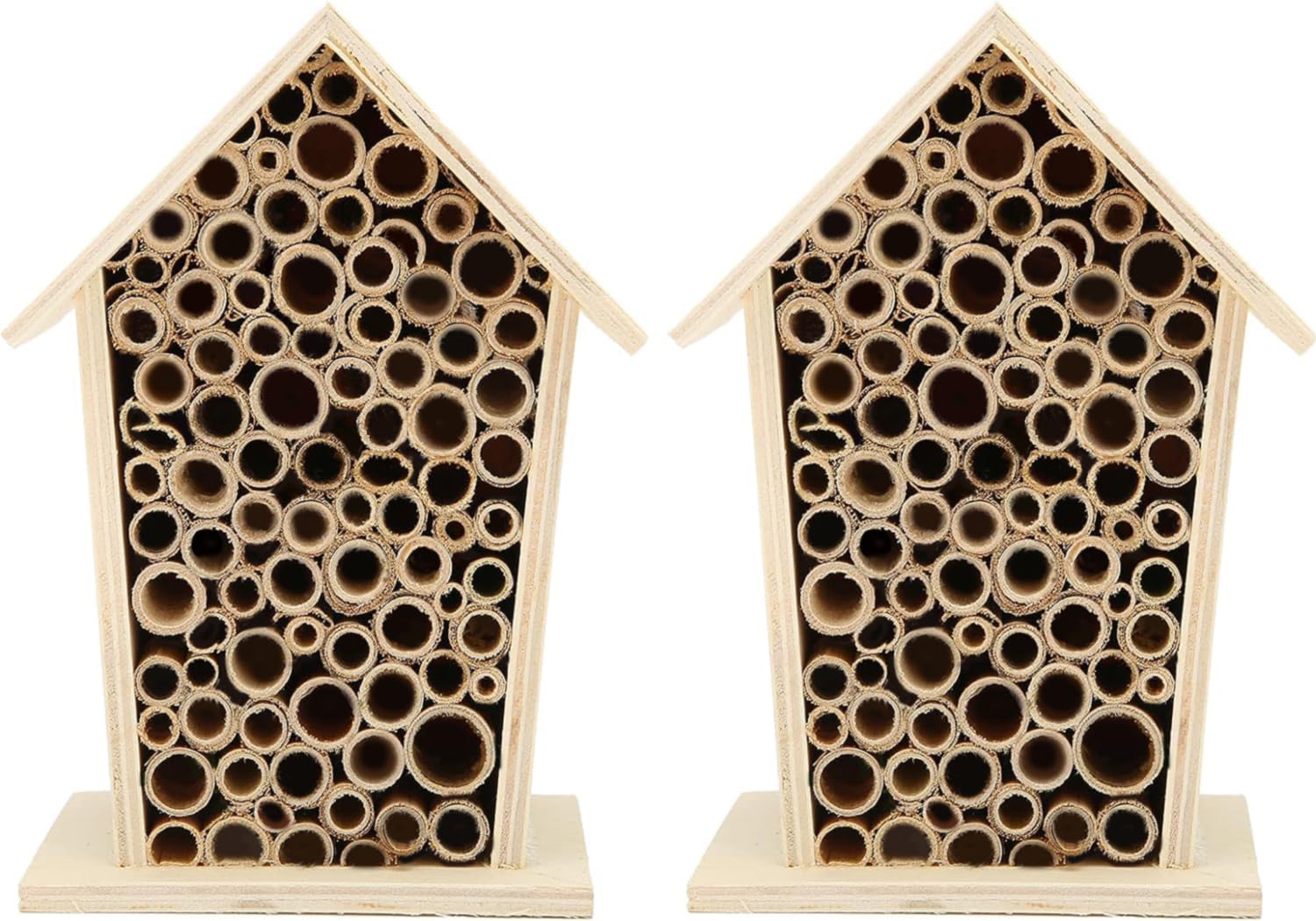 Native Hive Wooden Bee House, Natural Handmade Wooden Bee Box Habitat with Bamboo Tubes,Insect House Shelter for Attracting Peaceful Bee Pollinators (2PCS) - WoodArtSupply