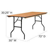 EMMA + OLIVER 6-Foot Rectangular Wood Folding Banquet Table with Clear Coated Finished Top EMMA + OLIVER