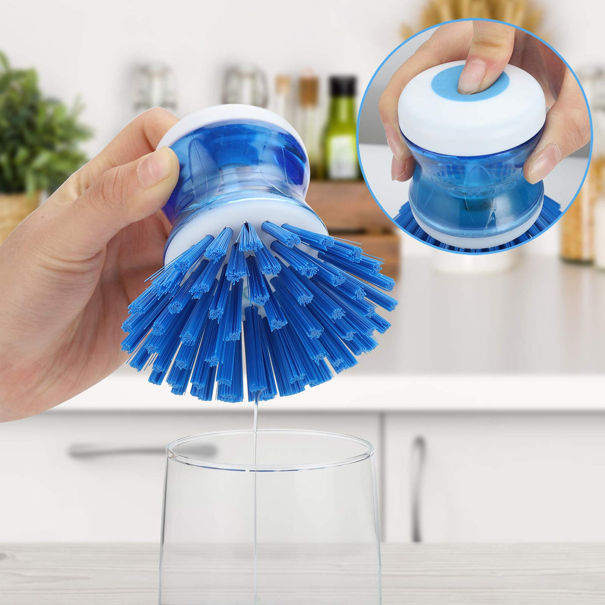 Dish Brush with Soap Dispenser for Dishes Pot Pan Kitchen Sink Scrubbing, Blue 2pcs YeuDeuy