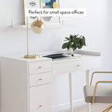 Nathan James Daisy Vanity Dressing Table or Makeup Desk with 4-Drawers and Brass Accent Knobs, White Wood Nathan James
