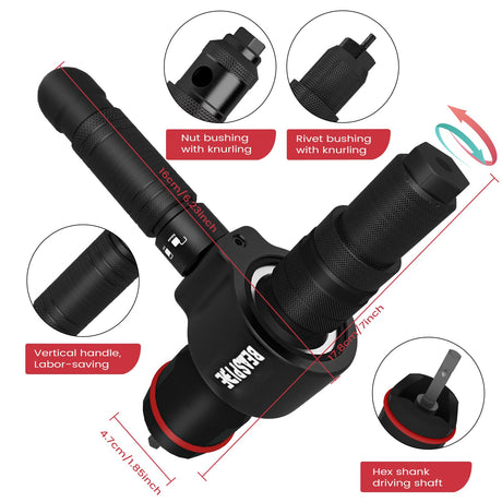 Beaspire Cordless Drill Electric Rivet Gun Adapter, 2-in-1 Rivet Nut Adapter Kit with 7 Metric Mandrels, and 6 Sizes of Rivet Heads, 65Pcs Assorted Rivet Nuts, Carrying Case Beaspire