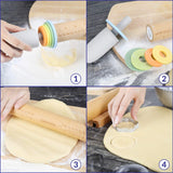 Geesta Adjustable Wood Rolling Pin with 5 Thickness Rings, Precise Dough Roller Handle Press Design with Measurement Guide for Baking Fondant, Pie Crust, Cookie, Pastry - Baking Essential Geesta