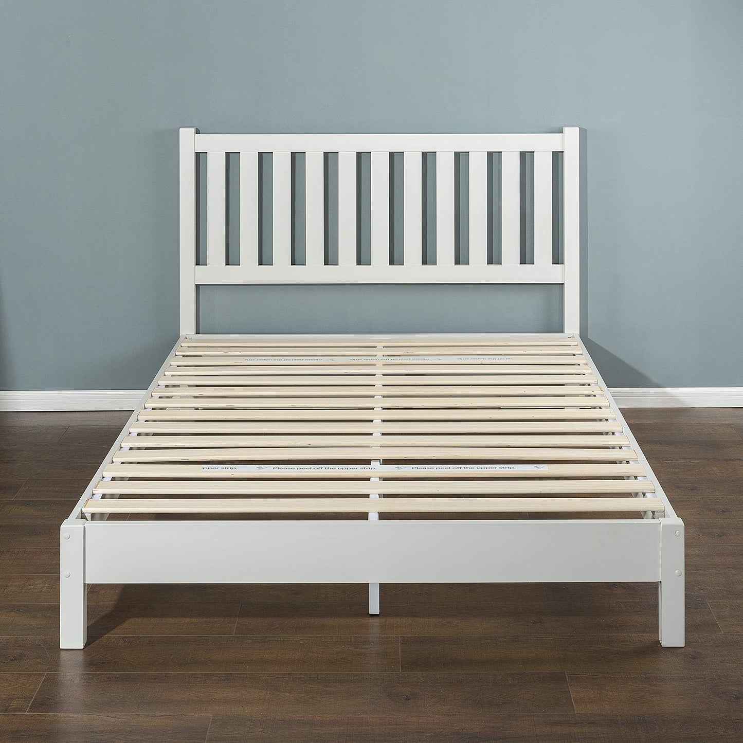 ZINUS Wen White Deluxe Wood Platform Bed Frame with Headboard – Solid Support & Easy Assembly, Queen Size - WoodArtSupply