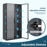 MIIIKO 63" Grey Glass Door Display Cabinet with 5 Shelves for Curios and Collectibles MIIIKO