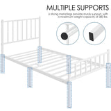 Yaheetech Twin Size Bed Frame Metal Platform Mattress Foundation with Spindle Headboard & Footboard/No Box Spring Needed/14 Inch Underbed Storage/Firm Support Easy Set up Structure, White Yaheetech