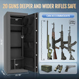KAER Fireproof Gun Safe Biometric 20 Gun Safe for Rifles and Pistols 30 Minute Fire Protection Heavy-Duty Fingerprint Gun Cabinet for Shotguns with Digital Keypad, Large Quick Access (Grey) KAER