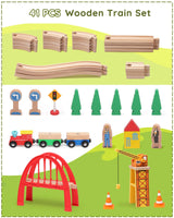 SainSmart Jr. 41 Pcs Deluxe Wooden Train Set for Toddler, Wood Train Track w/Crane Fits Brio Thomas, Melissa and Doug for Kids Ages 3+ SainSmart Jr.