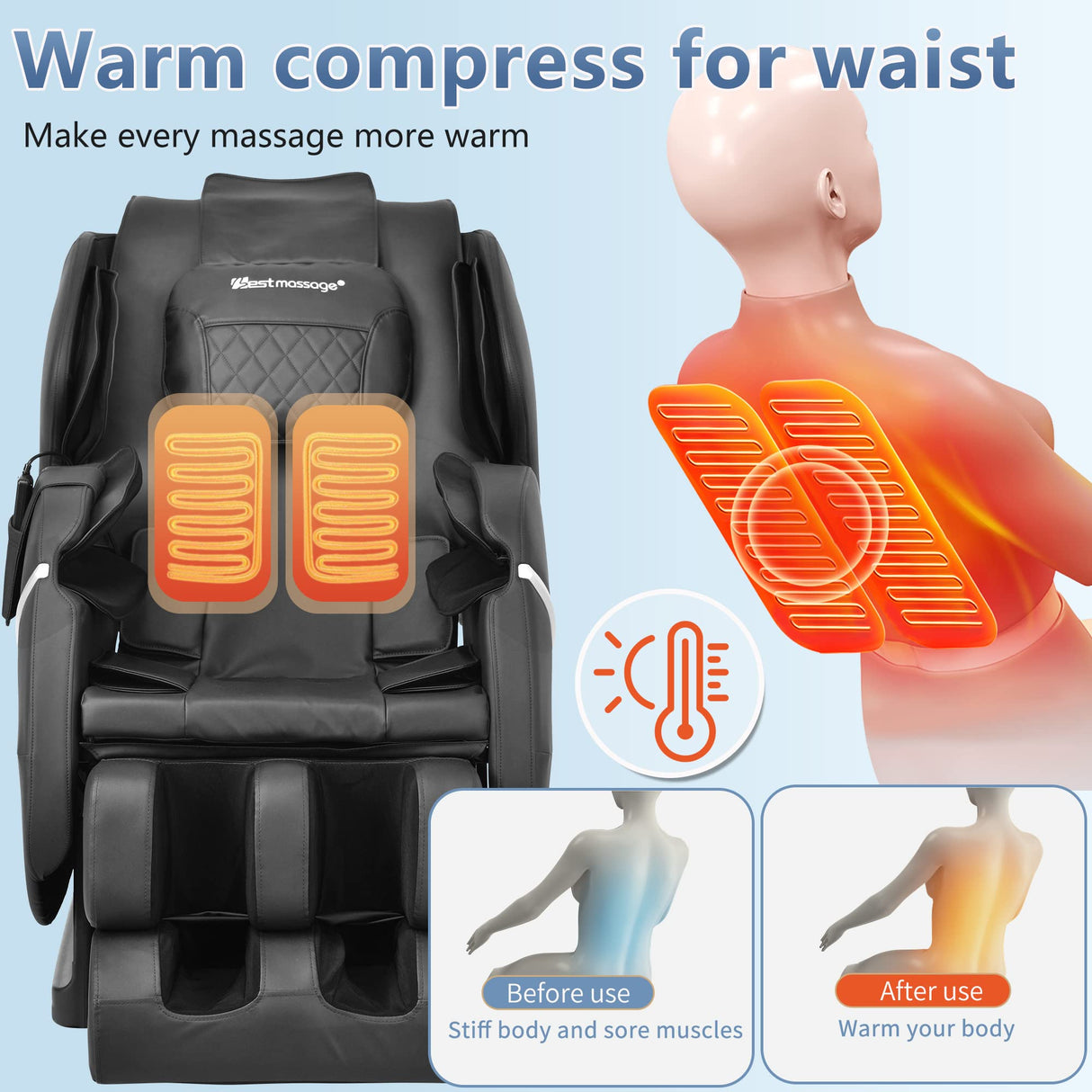 BestMassage Massage Chair Zero Gravity Full Body Electric Shiatsu Massage Chair Recliner with Foot Rollers Built-in Heat Therapy Air Massage System Stretch Vibrating for Home Office(Black) BestMassage