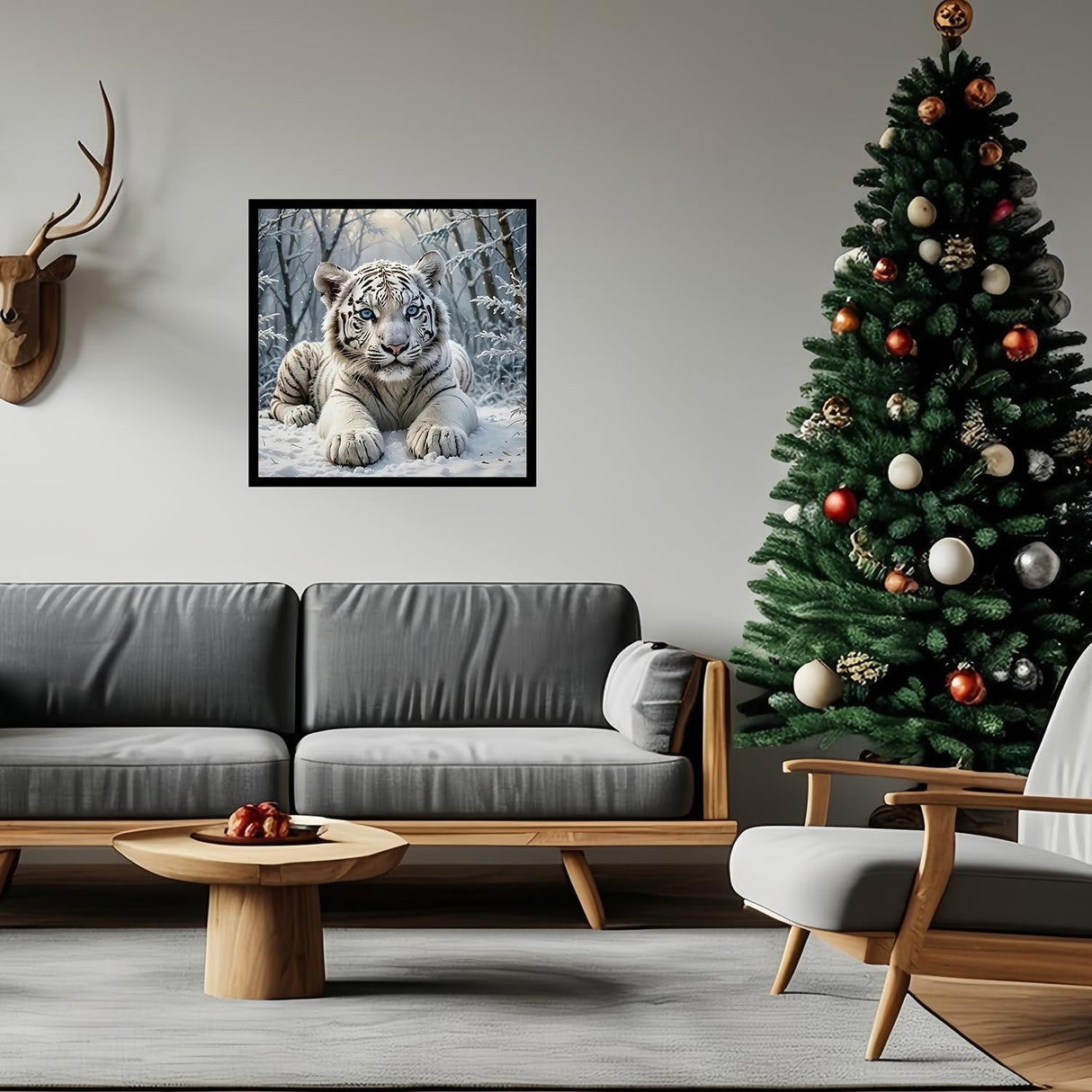 CHWGLFGG 5D Diamond Art Kits for Adults Beginners, White Tiger Diamond Painting Kits, DIY Winter Full Round Drill Paint by Diamonds Dot Gem Art for Adults, Home Wall Decor 13.7X 13.7 Inch CHWGLFGG