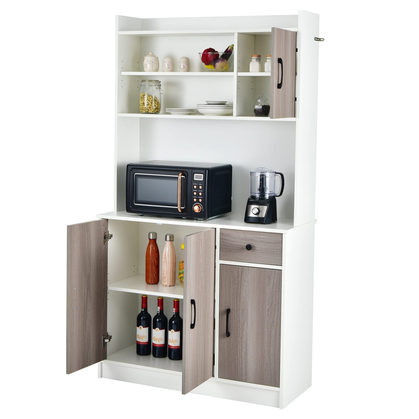 LOKO Kitchen Pantry Storage Cabinet, Kitchen Buffet with Hutch with Adjustable Shelves and Cable Management Hole, Tall Kitchen Hutch with Anti-tip Devices, 39.5 x 15.5 x 71 inches (White) - WoodArtSupply