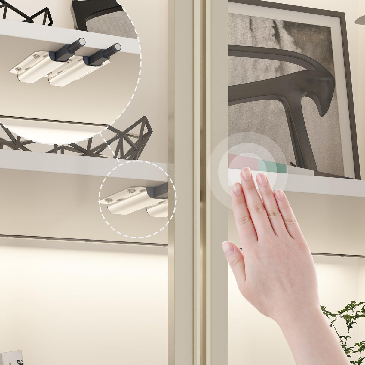 Hitow Wardrobe Cabinet with LED Light Strips, Armoire Closet with Glass Doors, Wooden Large Display Shelf Storage Cabinet with 4 Tiers Shelf, Pop-up Bedroom Armoire Clothes Organizer, White 31.5" W Hitow