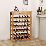 Kinsuite Bamboo Wine Rack Modular Wine Storage Holder Display Shelves for Storing Bottles at Home 36 Bottle Wine Rack Free Standing Floor 6 Shelves with Drawer Kinsuite