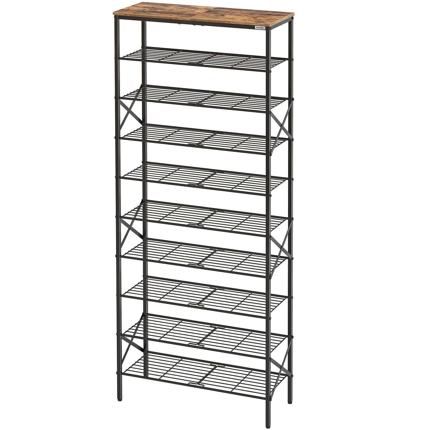 YATINEY 10 Tier Shoe Rack, Shoe Storage Organizer, Large Capacity Shoe Shelf Holds 40 Pairs of Shoes, Durable and Stable, for Entryway, Hallway, Closet, Dorm Room, Rustic Brown SS10BR