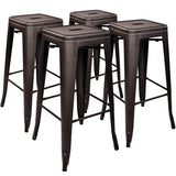 Elevon 30 Inches Metal Bar Stools, High Backless Stools, Indoor Outdoor Stackable Kitchen Stools, Set of 4, Gun Elevon