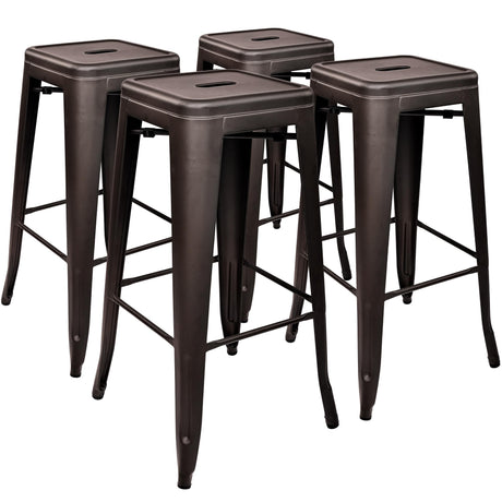 Elevon 30 Inches Metal Bar Stools, High Backless Stools, Indoor Outdoor Stackable Kitchen Stools, Set of 4, Gun Elevon