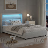 HOMBCK Twin Size Bed Frames with Headboard and LED Lights, Boucle Upholstered Platform Bed with Wingback Design, Modern Soft Bed Frame, No Box Spring Needed, Easy Assembly, White HOMBCK