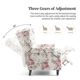 Pushback Recliner Chair Set of 2, Floral Fabric Wingback Recliner Chair, Upholstered Armchair Push Back Recliner, Rivet Trim Single Sofa Accent Chair with Wood Legs for Living Room, Plants Floral Lumibee