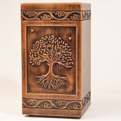 engmvwod Handmade Wooden Engraved Urn for Human Ashes 250lbs Adult Male Female Satin Bag Tree of Life Cremation urns pet dog cat Box - WoodArtSupply