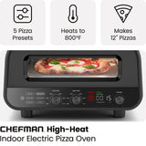 CHEFMAN Indoor Pizza Oven - Makes 12 Inch Pizzas in Minutes, Heats up to 800°F - Countertop Electric Pizza Maker with 5 Touchscreen Presets, Pizza Stone and Peel Included - Stainless Black Chefman
