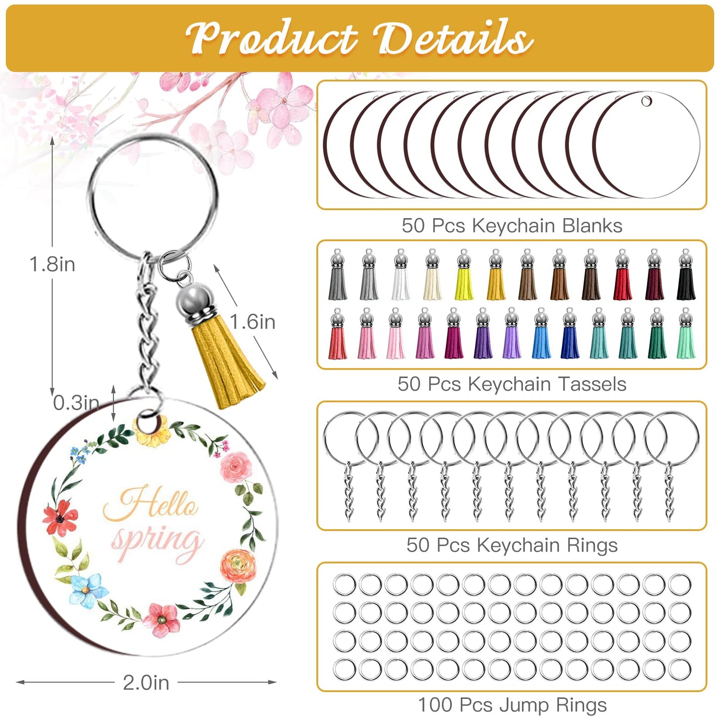 ZOCONE 250 Pcs Round Sublimation Keychain Blanks Bulk, Sublimation Blanks Keychain 2in Heat Transfer Blank Keychains, Double Side Keychain with Tassels, Jump Rings, DIY Gift Ornament