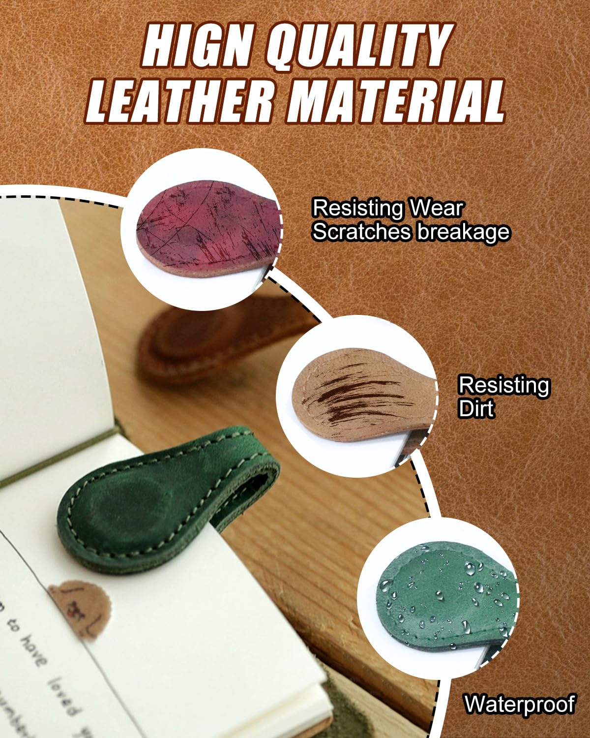 6 Pcs Magnetic Bookmarks, Personalized Bookmarks, Vintage Faux Leather Book Mark, Double-Sided Magnetic Bookmarks (Red+Green+Brown+Black+Blue+Coffee) flewfun