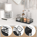 JNFUZ Toilet Paper Basket, 13 Inch Oak and Iron Tank Tray Top of Toilet Storage Toiletries Organizer for Bathroom, Living Room and Kitchen (Black) JNFUZ