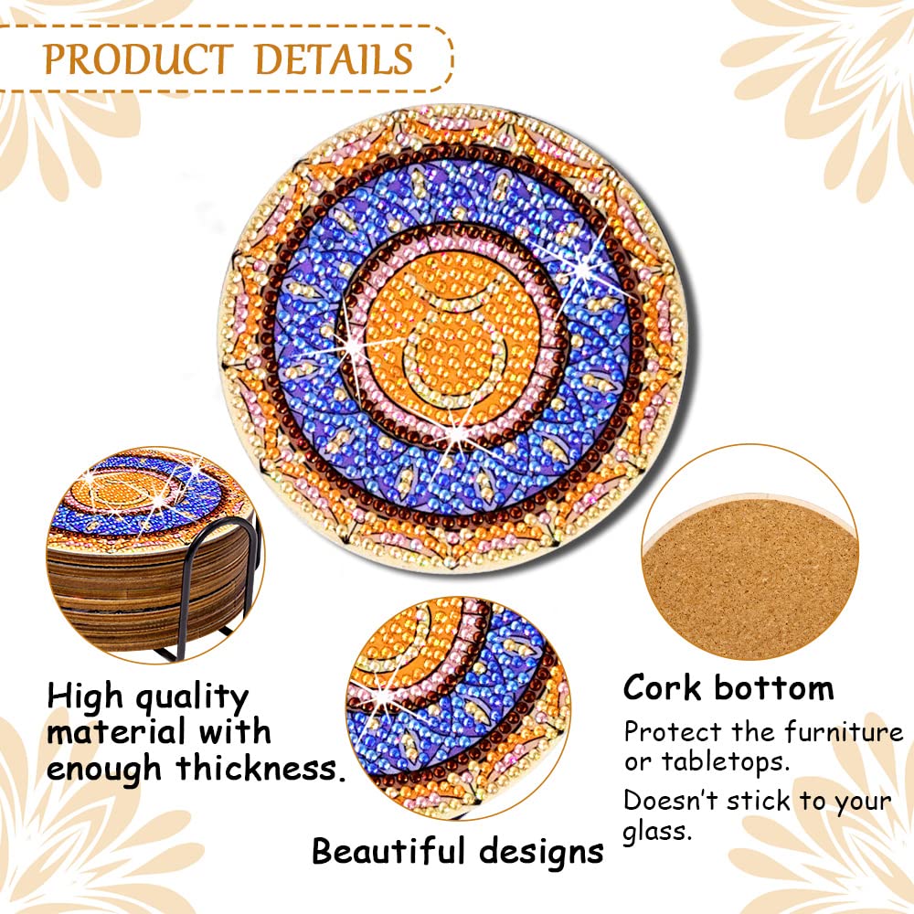 Praise V Do Diamond Painting Coasters Kit with Holder Cork Base, 12Pcs DIY Zodiac Mandela Constellation Coasters Diamond Art Painting Kits for Beginners, Adults DIY Diamond Art Painting Praise V Do