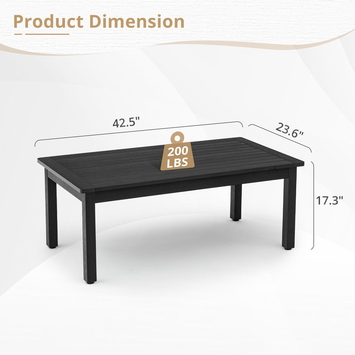 LUE BONA Outdoor Coffee Table, HDPS Black Patio Coffee Tables for Outside Rectangle, Adjustable Levelling Feet/Weather Resistant, Patio Table for Deck, Pool, Balcony, Indoor or Outdoor Use LUE BONA