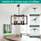 6-Light Black Chandelier, Farmhouse Dining Room Light Fixture, Large Modern Chandelier, Geometric Industrial Metal Hang Lighting Fixture for Foyer Entryway Kitchen Over Table Hallway Living Room Bairth