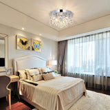 TISLYCO Modern Round Crystal Chandelier Ceiling Light,3 Light Crystal Flush Mount Small Chandelier, Silver Modern Ceiling Lamps Raindrop Chandelier Crystal Light Fixture for Bedroom, Hallway TISLYCO