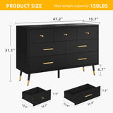 DWVO Black Dresser,7 Drawer Dresser with Wide Drawers and Gold Metal Handles, Wood Dressers & Chest of Hallway, Entryway DWVO