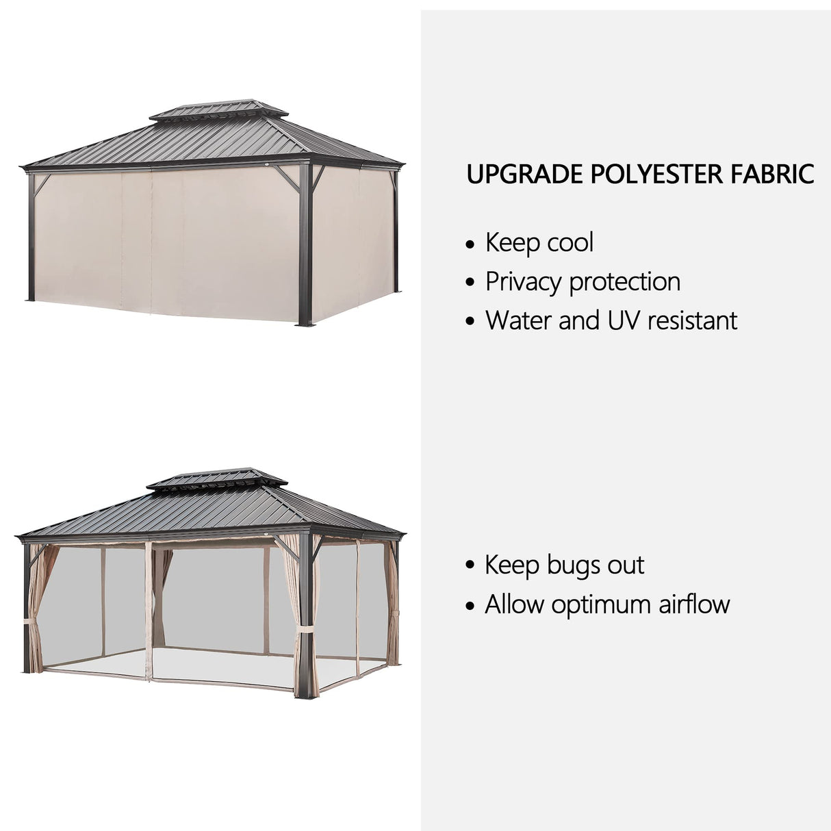Ulax Furniture 10' x 12' Hardtop Gazebo with Mosquito Net and Privacy Curtain, Outdoor Aluminum Gazebo 2-Tier Hardtop Galvanized Iron Aluminum Frame for Patios, Deck and Lawns Ulax furniture