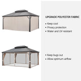 Ulax Furniture 10' x 12' Hardtop Gazebo with Mosquito Net and Privacy Curtain, Outdoor Aluminum Gazebo 2-Tier Hardtop Galvanized Iron Aluminum Frame for Patios, Deck and Lawns Ulax furniture
