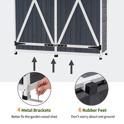 MCombo Storage Shed Backyard Utility Tools Organizer Outdoor Wooden Garden Racks Shelves with Lockers 2 Doors Home Furniture 6056-1400(Grey) - WoodArtSupply