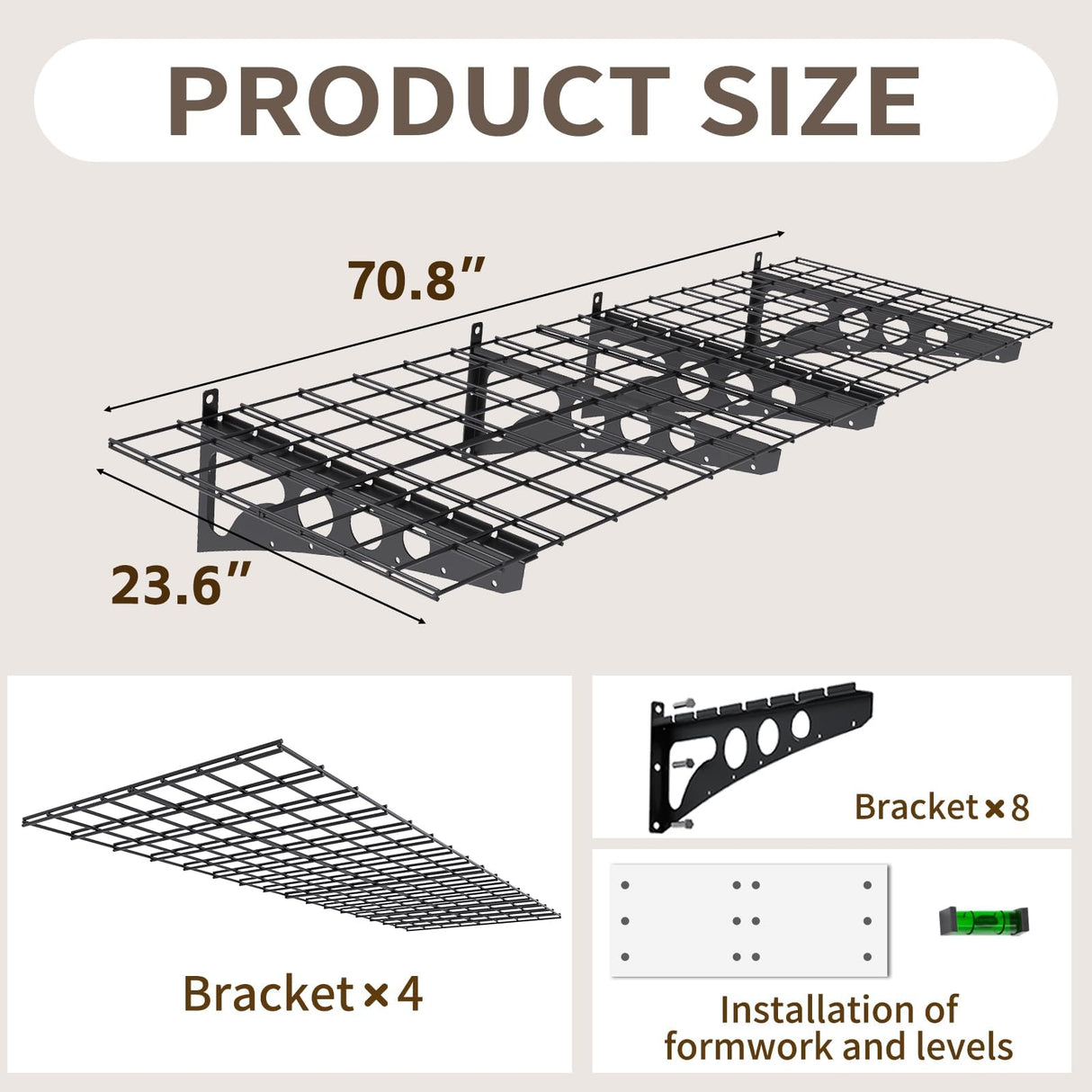 FFVVGH 2-Pack 2x6ft Storage Shelves,24-inch-by-71-inch Total Load 1200LBS Heavy Duty Garage Wall Shelving, Rust-Proof Metal Shelf Wall Mount Easy Installation,Space-Saving Wall Rack Garage Shelving FFVVGH