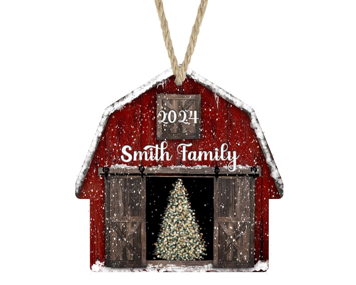 Personalized Christmas Ornaments 2024 Red Barn Farmhouse Wood Custom Farm Gift Stocking Stuffer Handmade by The Painted Pug (Red Barn Personalized) The Painted Pug