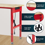 Albott Adjustable Workbench, 28.7-38.6" Height, Rubber Wood Top, Heavy-Duty Design with Power Outlets & Hooks, 2000 LB Capacity for Garage, Workshop, Home, or Office，Red Albott