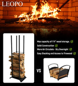 LEOPO Industrial Fireplace Log Holder Tower, Frame Indoor Outdoor Log Holder, Heavy Duty Wood Rack for Firewood LEOPO