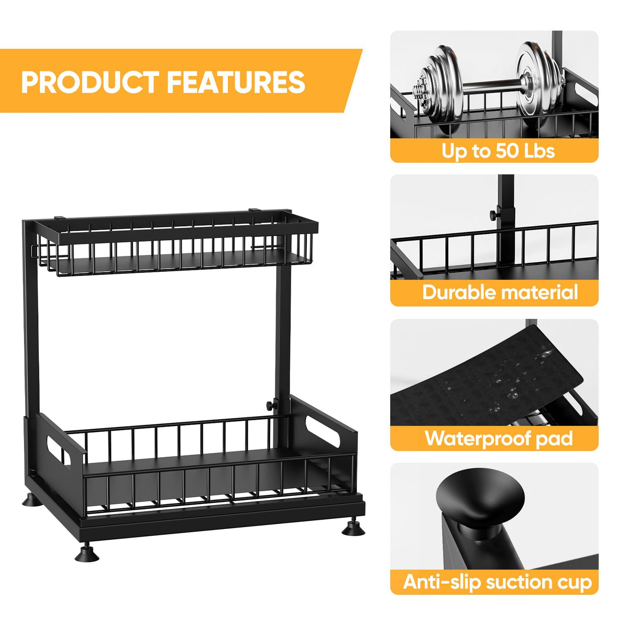 2 Pack Under Sink Organizer Storage 2-Tier Premium Metal Pull-Out Racks, Height Adjustable, Easy Installation | Kitchen & Bathroom Organizers Saydear