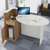 Reception Desk, Wooden Computer Desk Reception Table，Front Counter Desk with Lockable Drawer & Adjustable Shelf, Oval Desktop, Computer Workstation for Salon Lobby Office, Home Office Desk ( Color : B HMDKRQQ