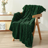 Puncuntex Green Throw Blanket 50"×60" Decorations Fleece Super Soft Plush Fuzzy Cozy Blanket with Square 3D Jacquard Grid Design Luxury Lightweight for Couch Sofa Chair,Dark Forest Green Puncuntex
