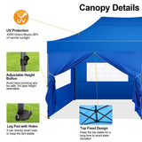 COBIZI 10x20 Pop up Canopy Tent 10x20 Canopy with 6 Sidewalls Waterproof Heavy Duty Commercial Canopy Tent for Parties Outdoor Tent Garden Gazebo Tent, Carry Bag with Wheel(10x20ft, Blue) COBIZI