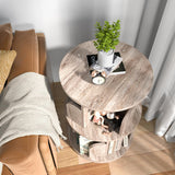 Nidouillet 2-Tier 360° Rotating Bookshelf - Space-Saving Grey Oak Round Bookcase for Adults Nidouillet