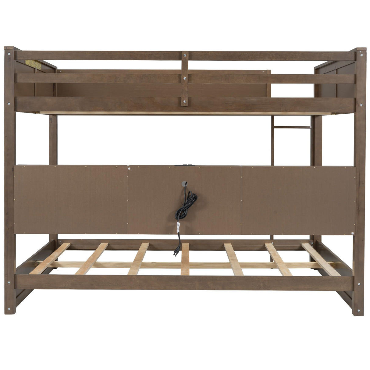Wood Bunk Bed Queen over Queen Size with Built-in Storage Cabinets and USB Ports, Versatile Bunk Bed Frame with Ladder and Guardrail for Kids Teens Adult, Maximize Space (Antique Wood-9.30) XD Designs