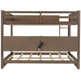 Wood Bunk Bed Queen over Queen Size with Built-in Storage Cabinets and USB Ports, Versatile Bunk Bed Frame with Ladder and Guardrail for Kids Teens Adult, Maximize Space (Antique Wood-9.30) XD Designs