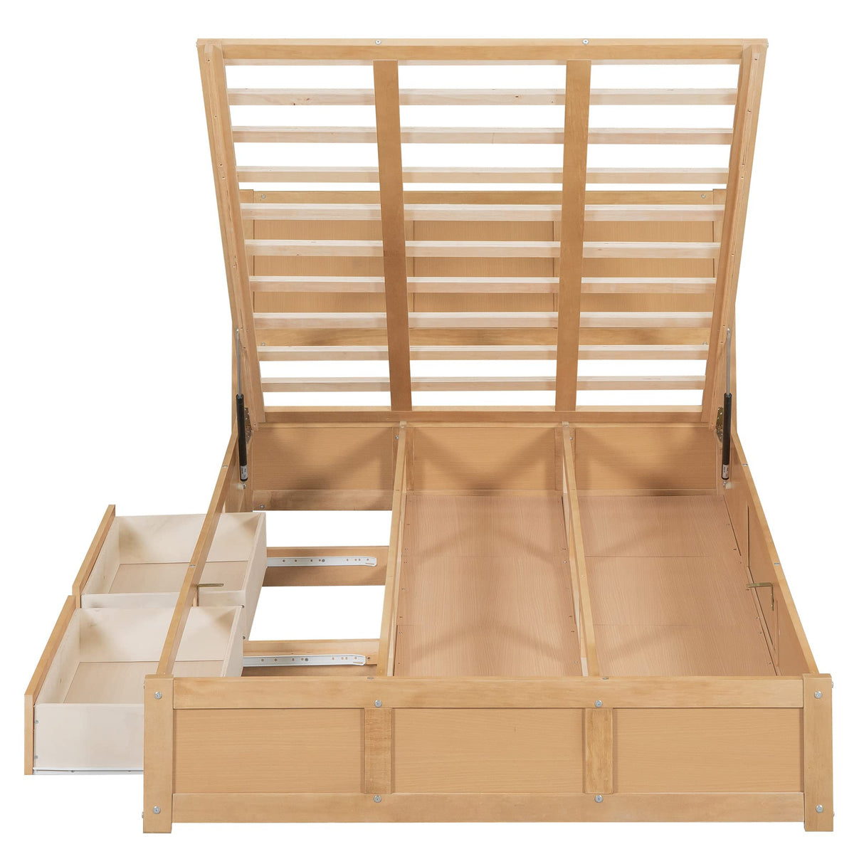 Bellemave Lift Up Storage Full Bed with Drawers and Headboard in Natural Wood Bellemave