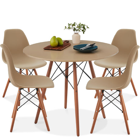 Best Choice Products 5-Piece Dining Set, Compact Mid-Century Modern Table & Chair Set for Home, Apartment w/ 4 Chairs, Plastic Seats, Wooden Legs, Metal Frame - Beige/Walnut Best Choice Products