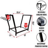FireProof Pros Firewood Rack Outdoor and Indoor Firewood Storage with Kindling Wood Hooks. 25.6in Double Coated Fire Wood Rack. Waterproof Rustproof Stable Log Holder and Fireplace Decor Organizer FireProof Pros